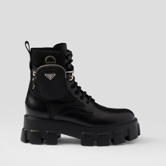 New! Never worn womens Prada Monolith leather and Re-Nylon boots with pouch - Picture 2 of 3